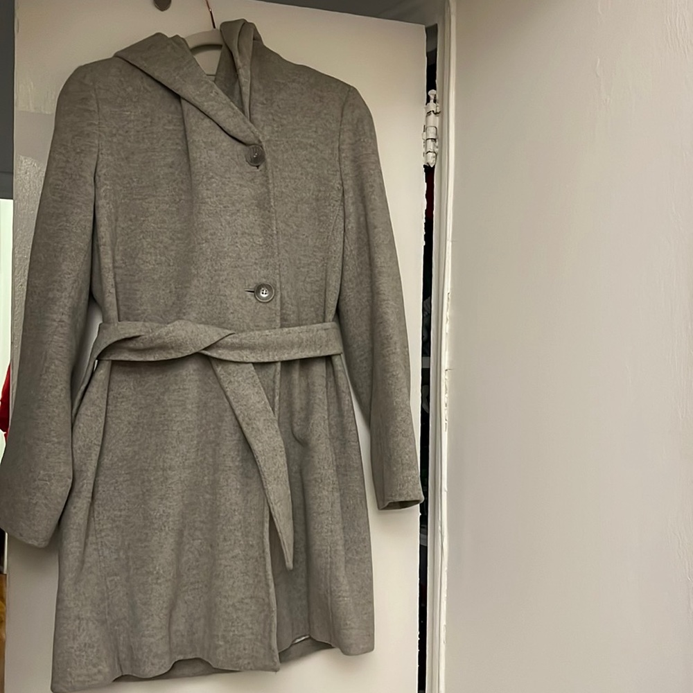 Grey Wool Calvin Klein Coat with Hood